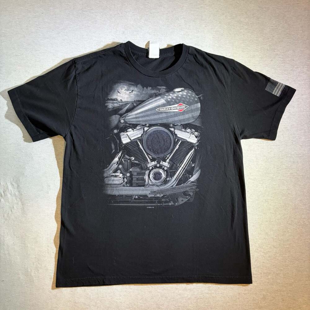 Harley-Davidson Motorcycle Engine Graphic T-Shirt Black Men's XL
